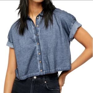 Free People Navy Weekend Rush Henley T-Shirt-XS